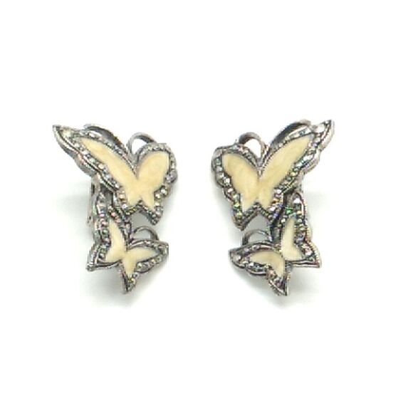AVON WHISPERING WINGS Butterfly Clip-on Earrings Enamel Faux Marcasite Silver - Picture 10 of 11
